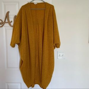 Womens mustard colored open front sweater